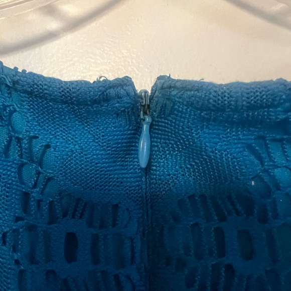 London Style Collection Turquoise circle Lace Overlay Sleeveless Dress sz14 - Picture 12 of 16